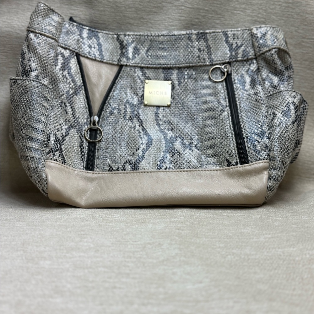 Miche Snake Print Shoulder Bag - Black and Cream